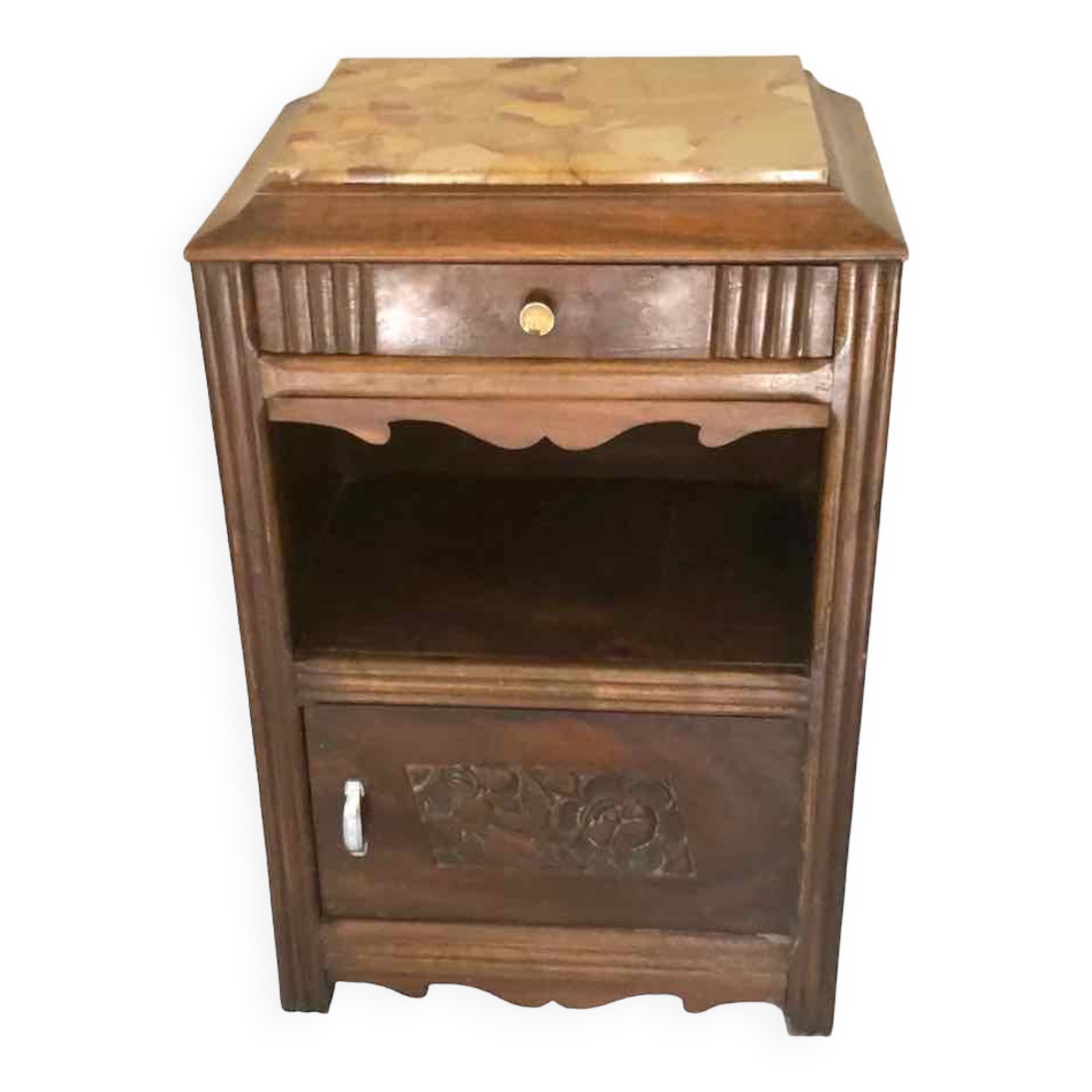 Wooden bedside table and art nouveau marble
