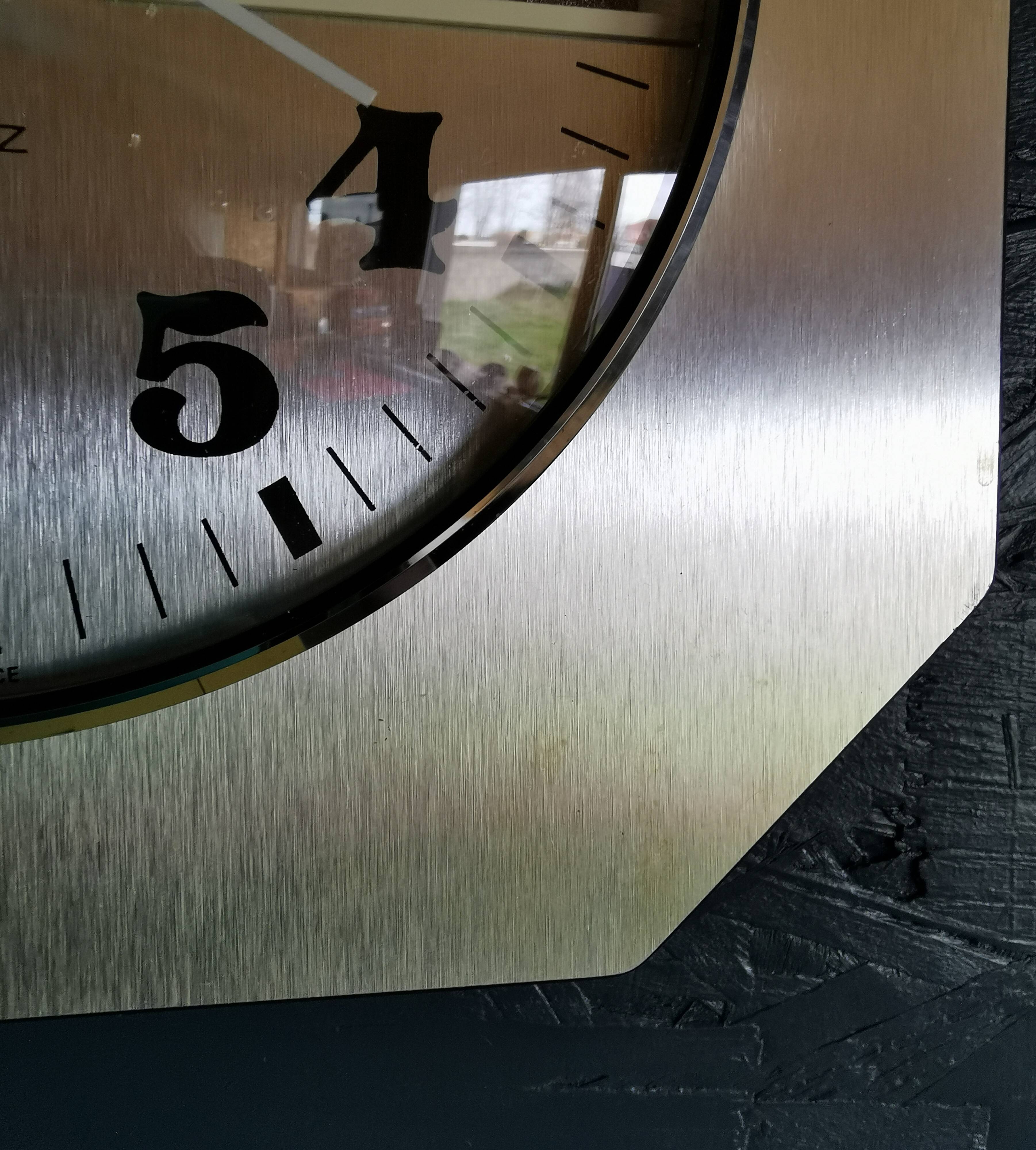 Horloge formica vintage pendule murale silencieuse carrée "Junghans argent"