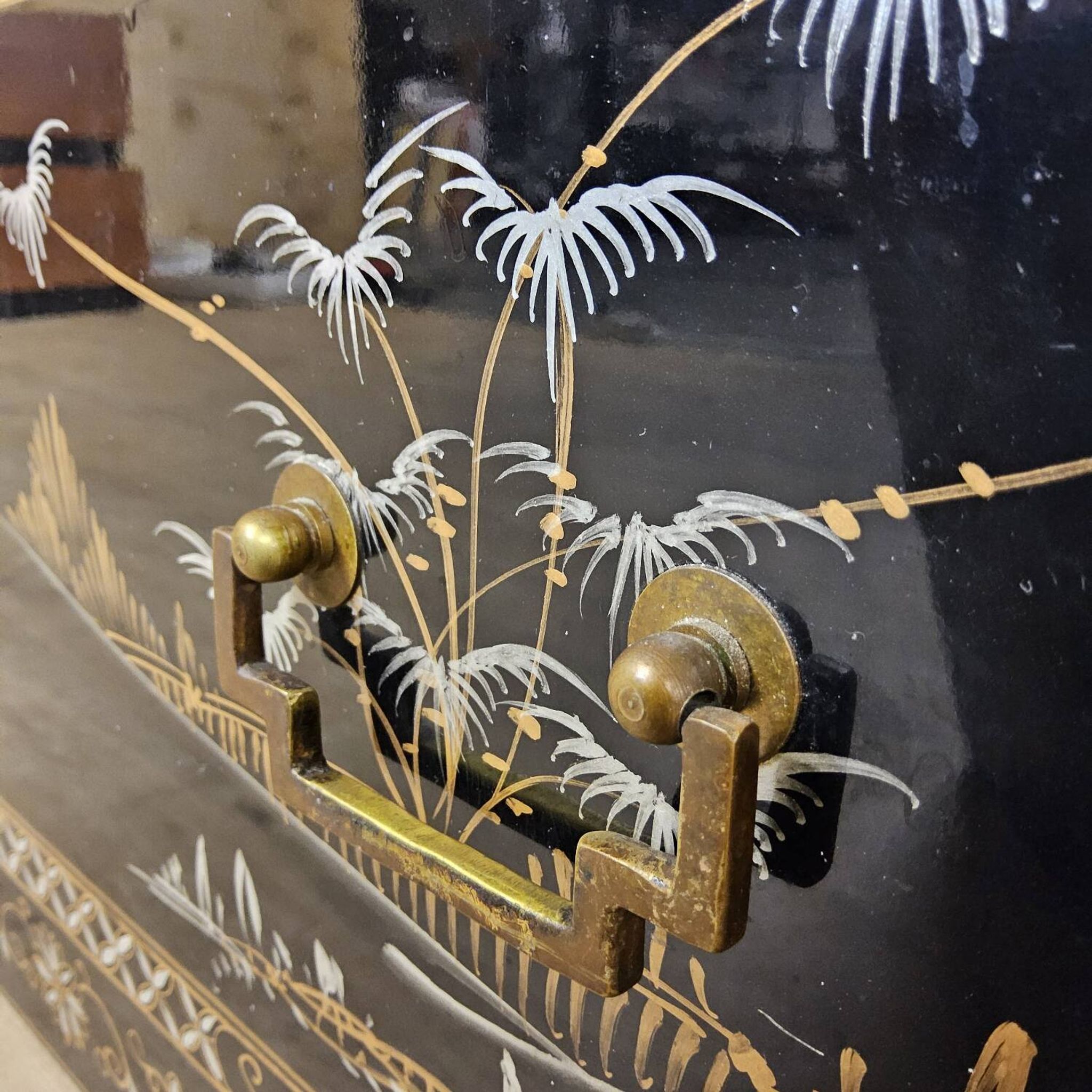 Vintage Chinese lacquer secretary desk with mother-of-pearl