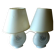2 bedside lamps made of white ceramic with floral motifs and fabric lampshades, vintage from the 70s