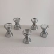 Set of 5 vintage postmodern egg cups with spiral decoration in Memphis style.