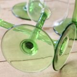 4 vintage liqueur glasses with green tulip base