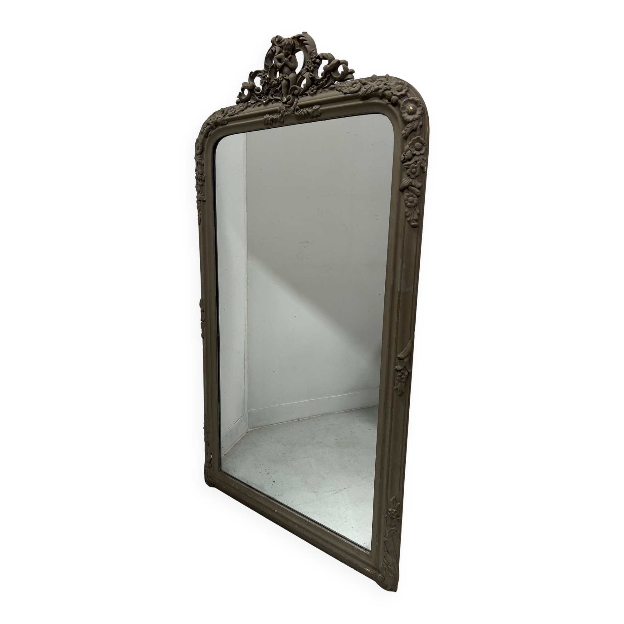 Louis XV style mirror in wood and patinated stucco, 20th century