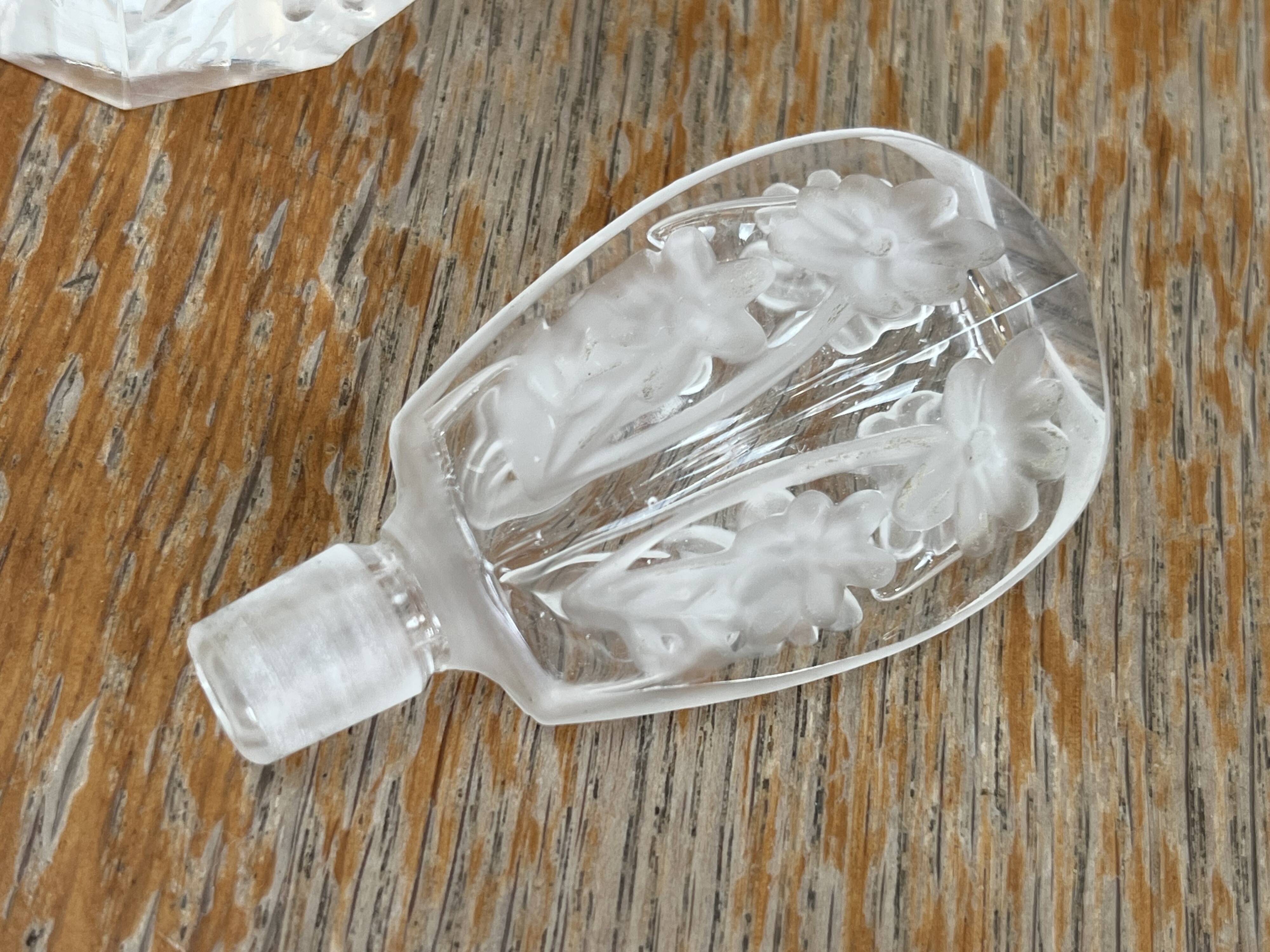 Pair of antique frosted crystal perfume bottles – Signed Charet