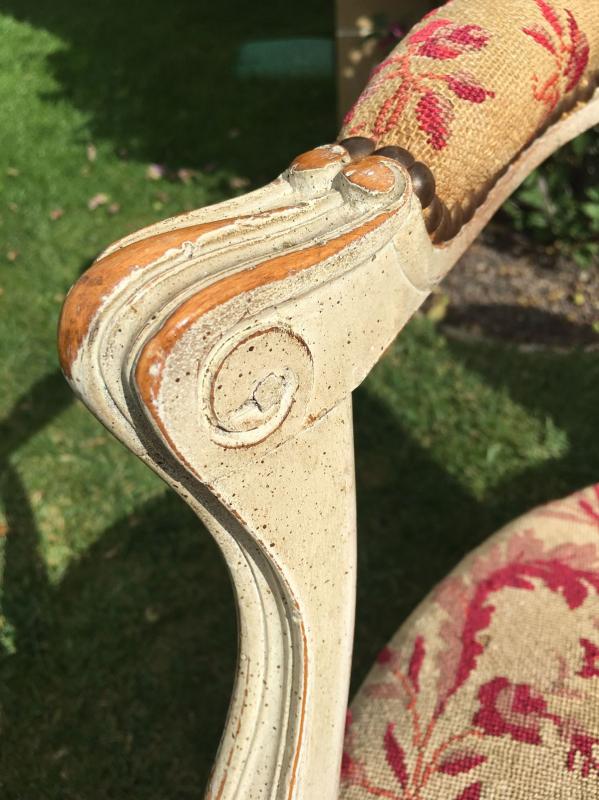 Pair of Louis XV period lacquered cabriolet armchairs, 18th century