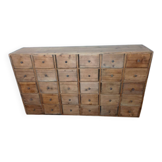 Meuble de métier industriel ou d'apothicaire avec 30 tiroirs bois vintage