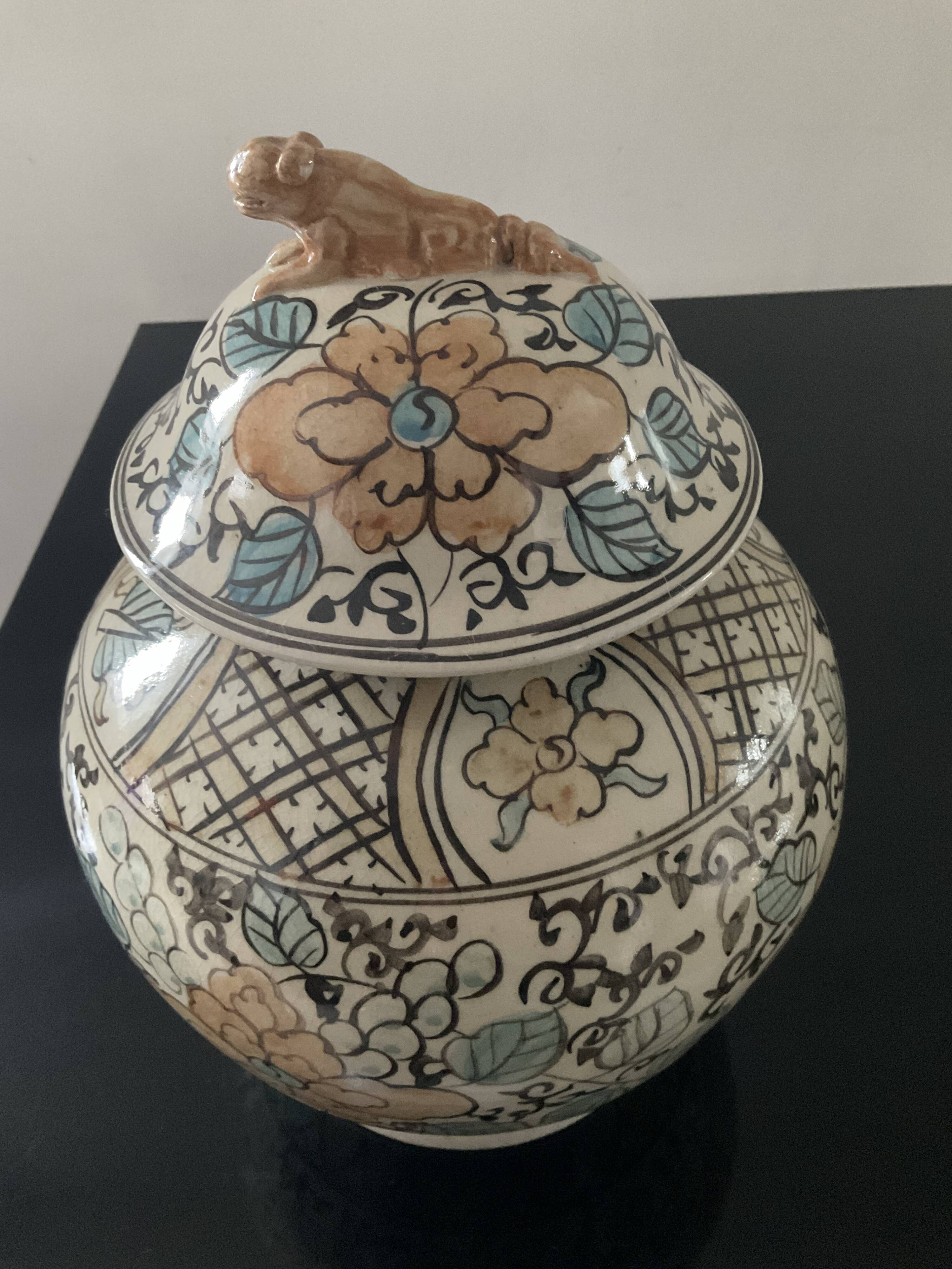 Vintage covered stoneware pot