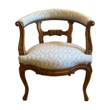 office armchair in walnut, nineteenth century, fully trimmed and reupholstered.