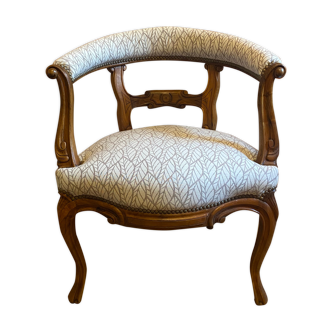 office armchair in walnut, nineteenth century, fully trimmed and reupholstered.