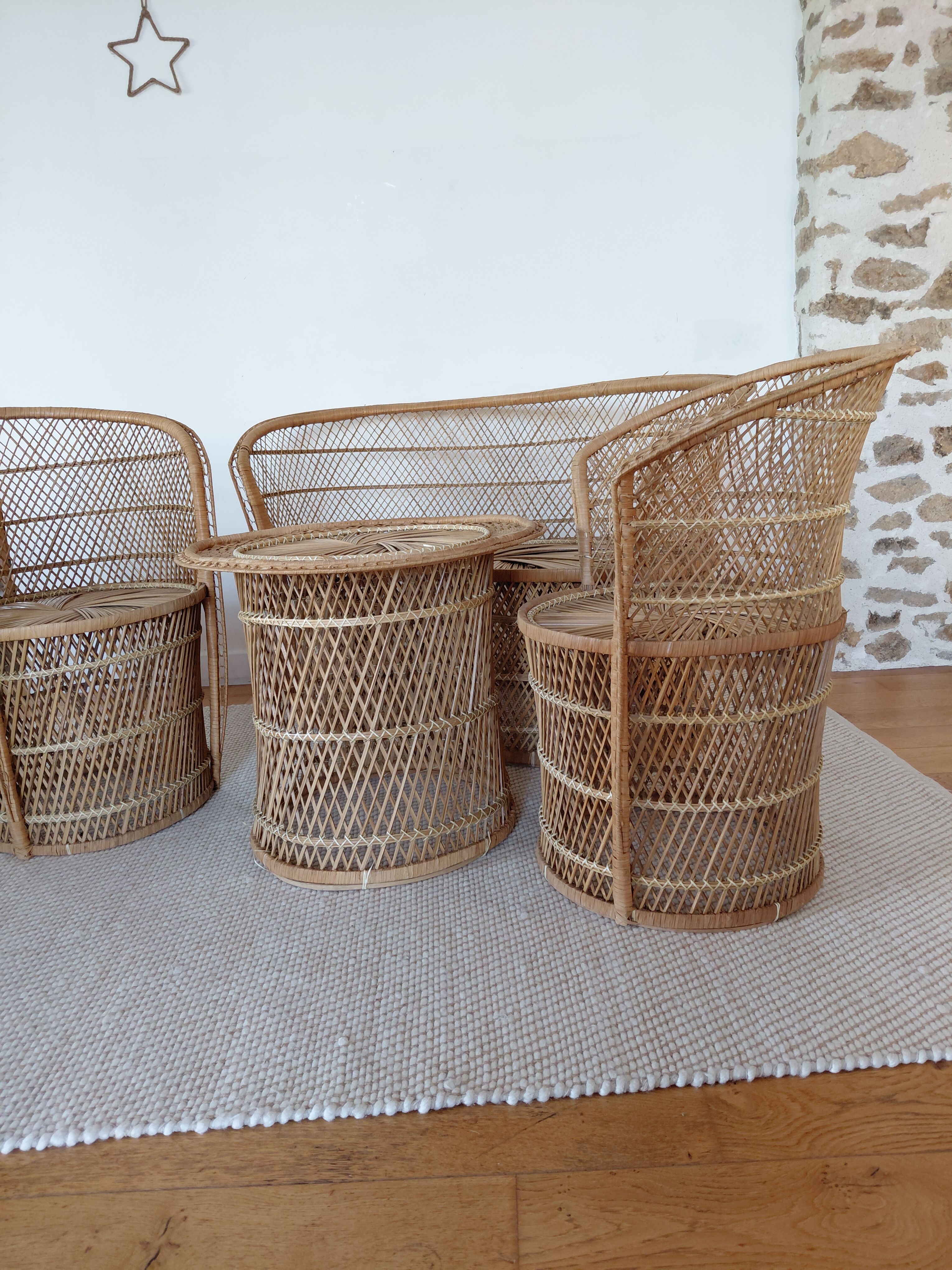 Vintage garden furniture in wicker rattan 1960 - complete 4-piece set