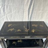 Chinese sideboard with gold lacquer and mother-of-pearl inlay. Bird and landscape decor.