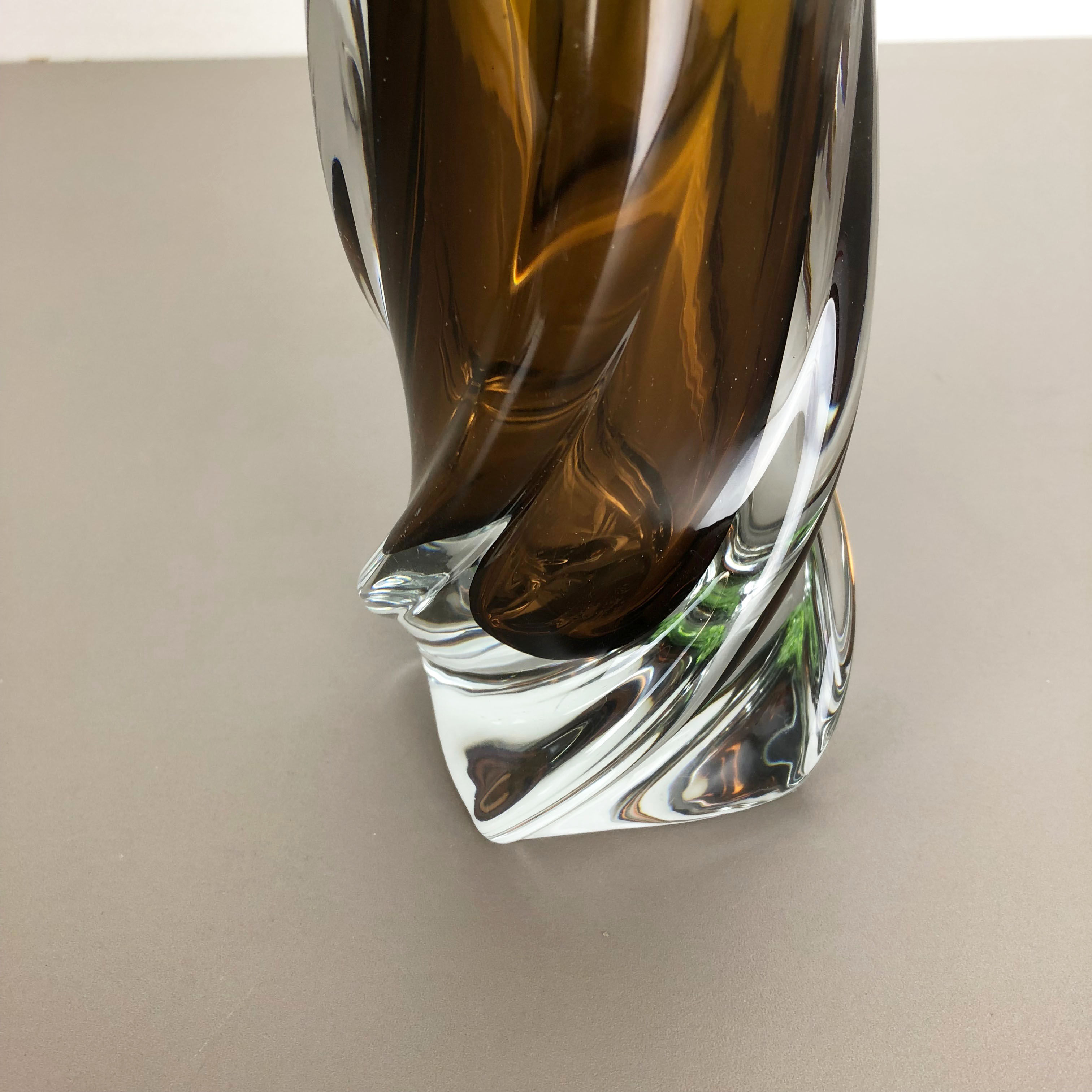 Large Vintage Green brown Hand Blown Crystal Glass Vase by Joska, Germany, 1970s