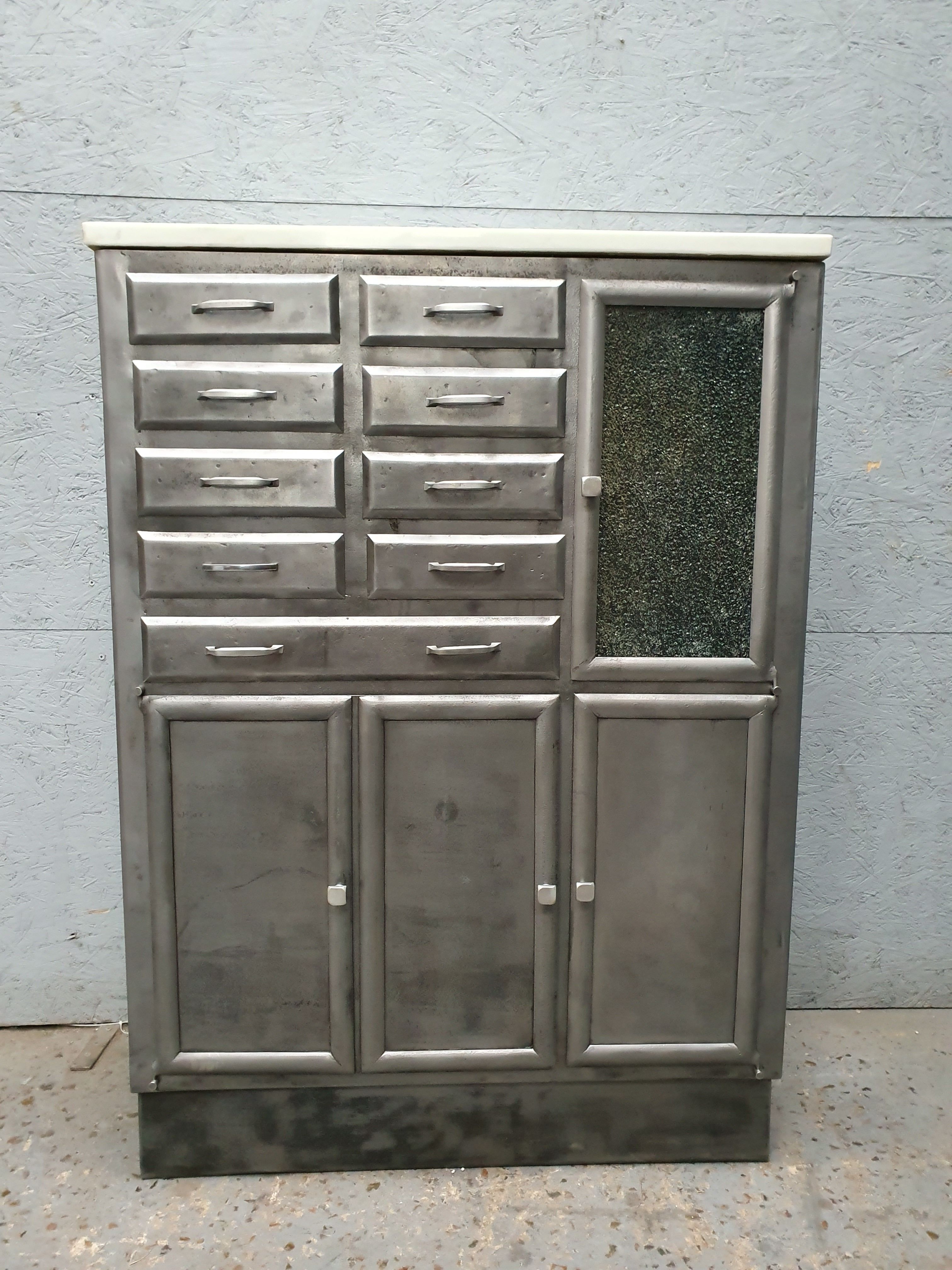 Dentist furniture 9 drawers and 3 doors patina graphoite on white marble