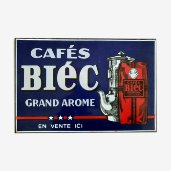 Ancienne plaque émaillée "Cafés Biec grand arôme" Cuisine 30x45cm 1930