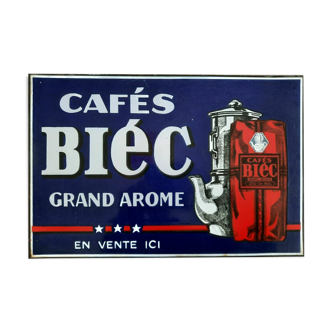 Ancienne plaque émaillée "Cafés Biec grand arôme" Cuisine 30x45cm 1930
