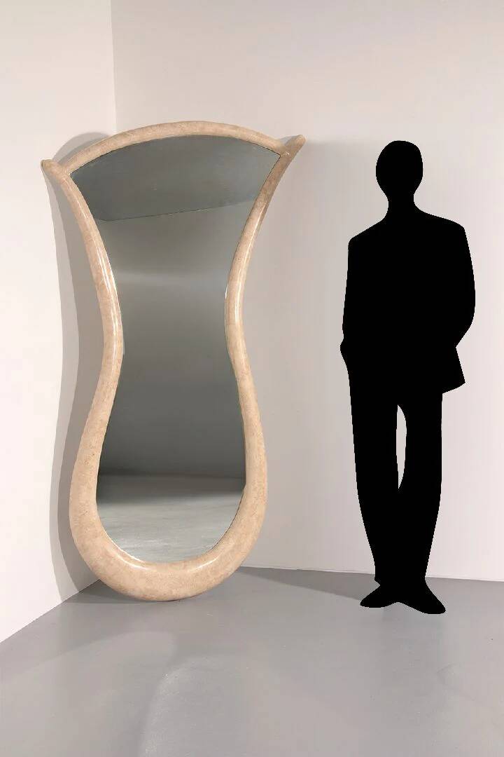 Very large monumental Italian travertine mosaic mirror, circa 1960