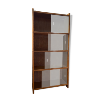 Glass-enclosed wooden library 4 shelves