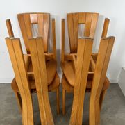 4 old French design solid elm chairs from the 70s vintage