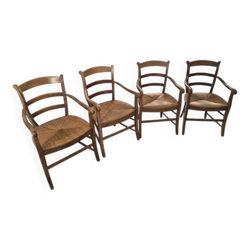 Set of 4 Provençal dining chairs in cherry wood and straw – 20th century