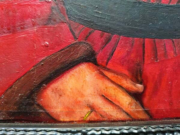 huile sur bois,  portrait Marguerite VAN EYCK, copie d'Henri BOURINET 1982