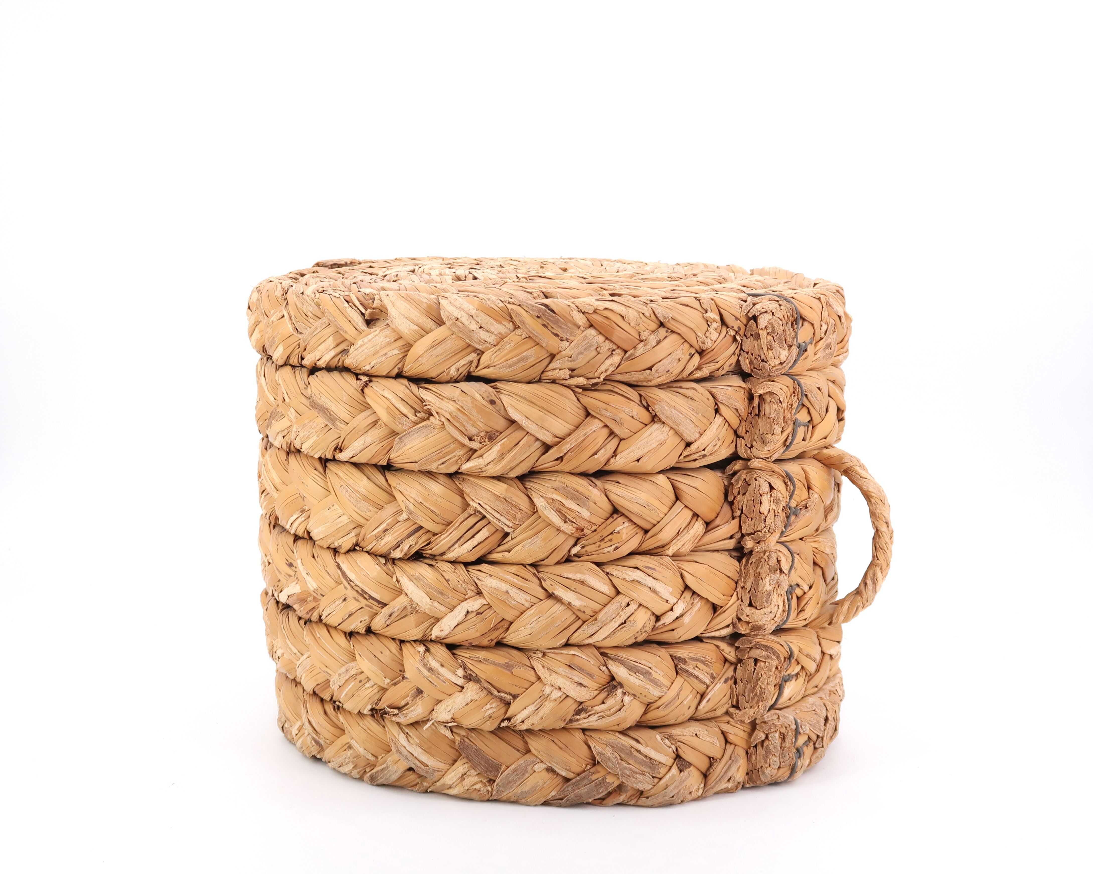 Cylindrical stool in woven fiber, 1970s