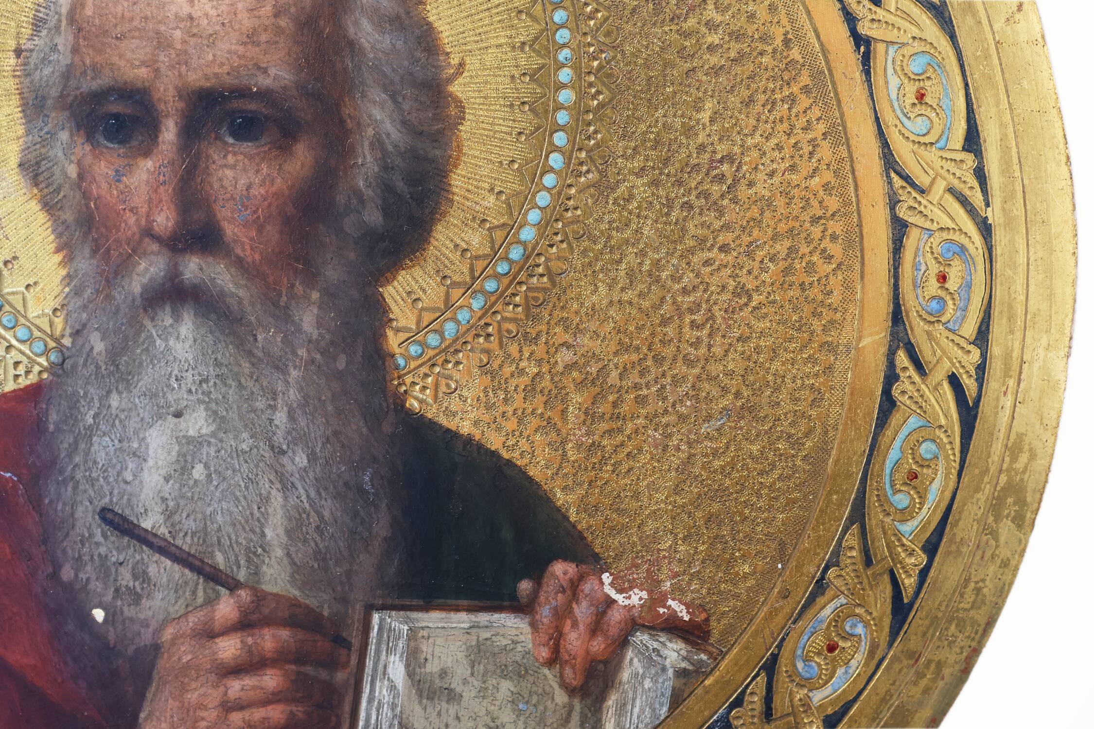 19th Century Round Icon of the Holy Apostle John the Theologian in Oak & Go