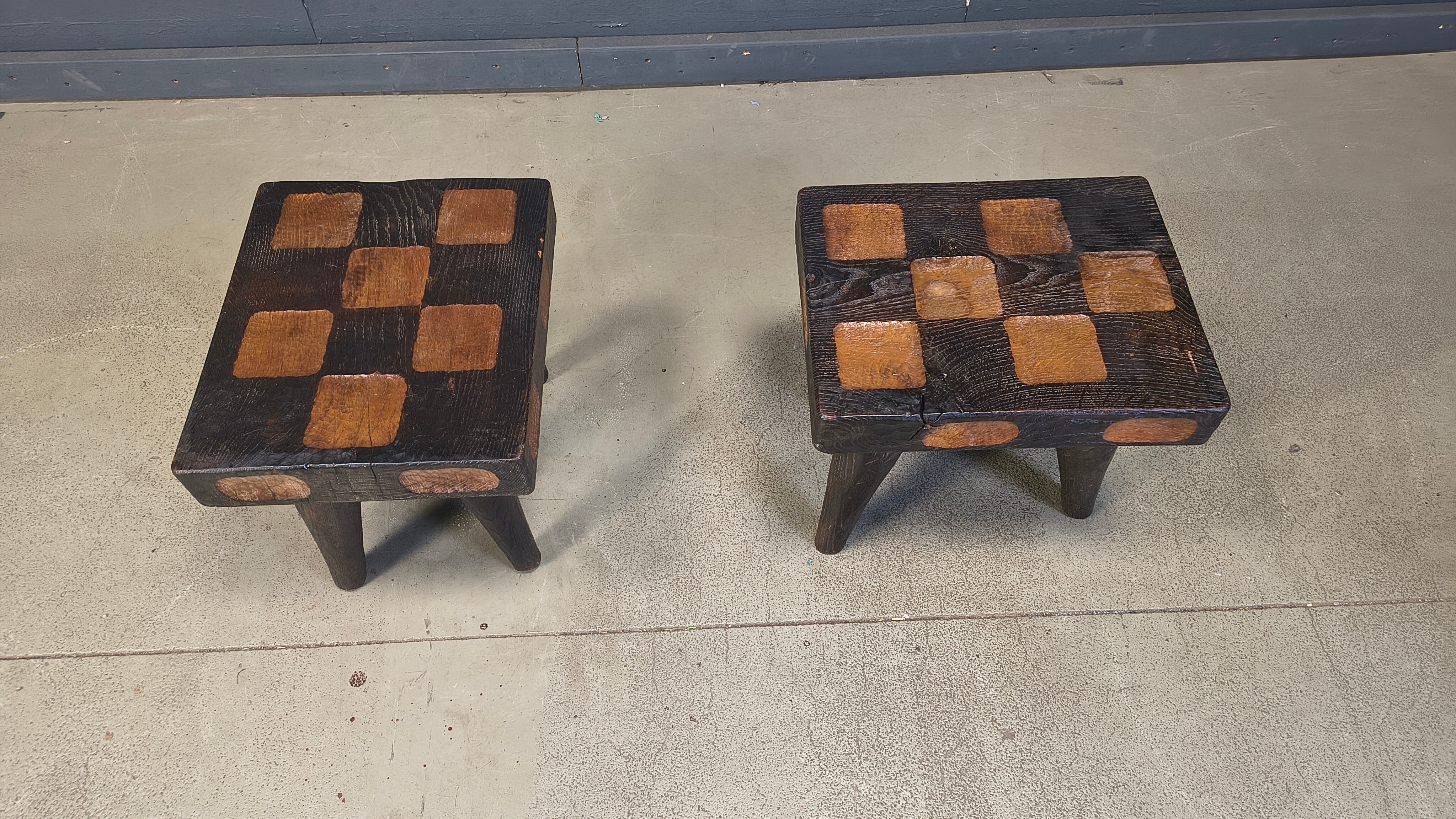 Vintage rustic wooden side tables or stools, 1960s