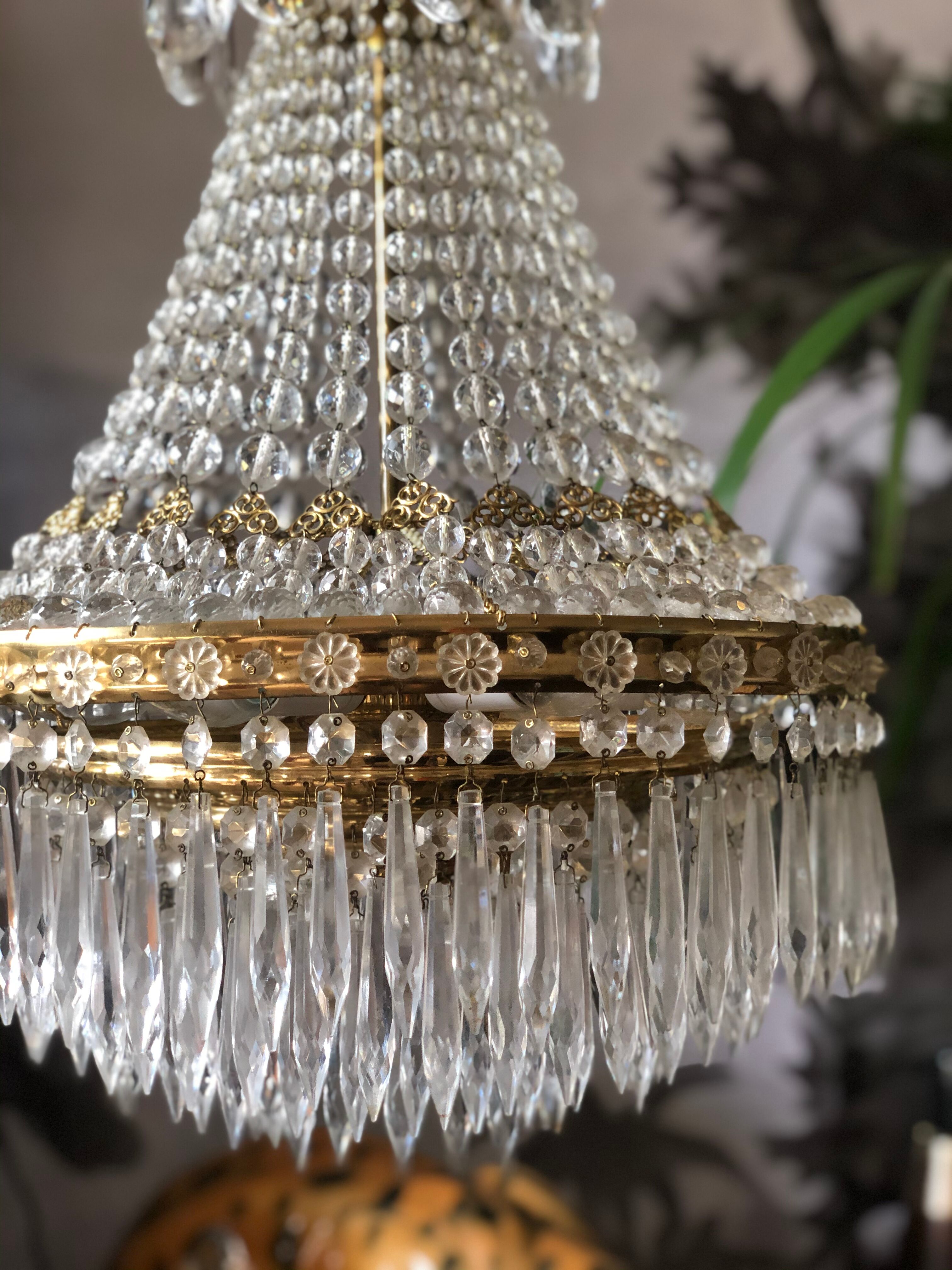 Crystal and brass chandelier