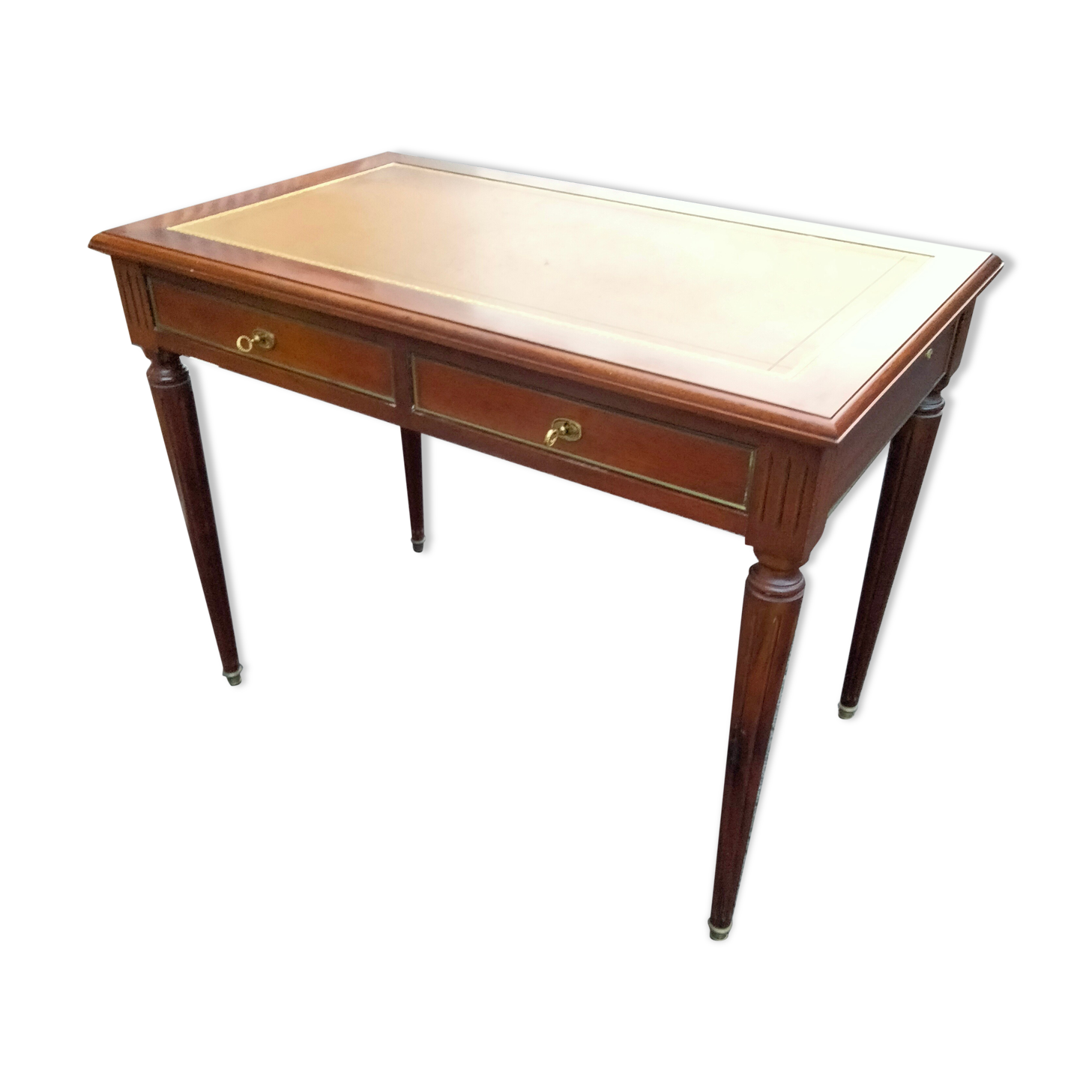 Old style flat desk louis xvi leather tray with 2 pulls