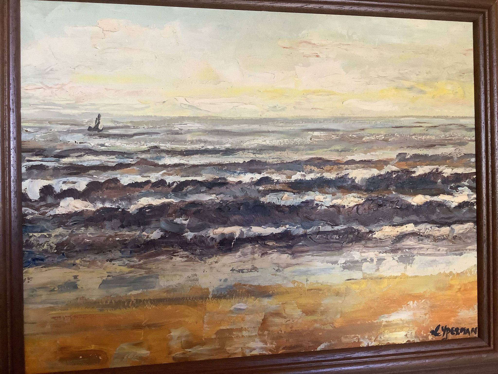 Signed marine painting on hardboard
