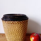 set of 3 nesting baskets in woven bamboo and leather