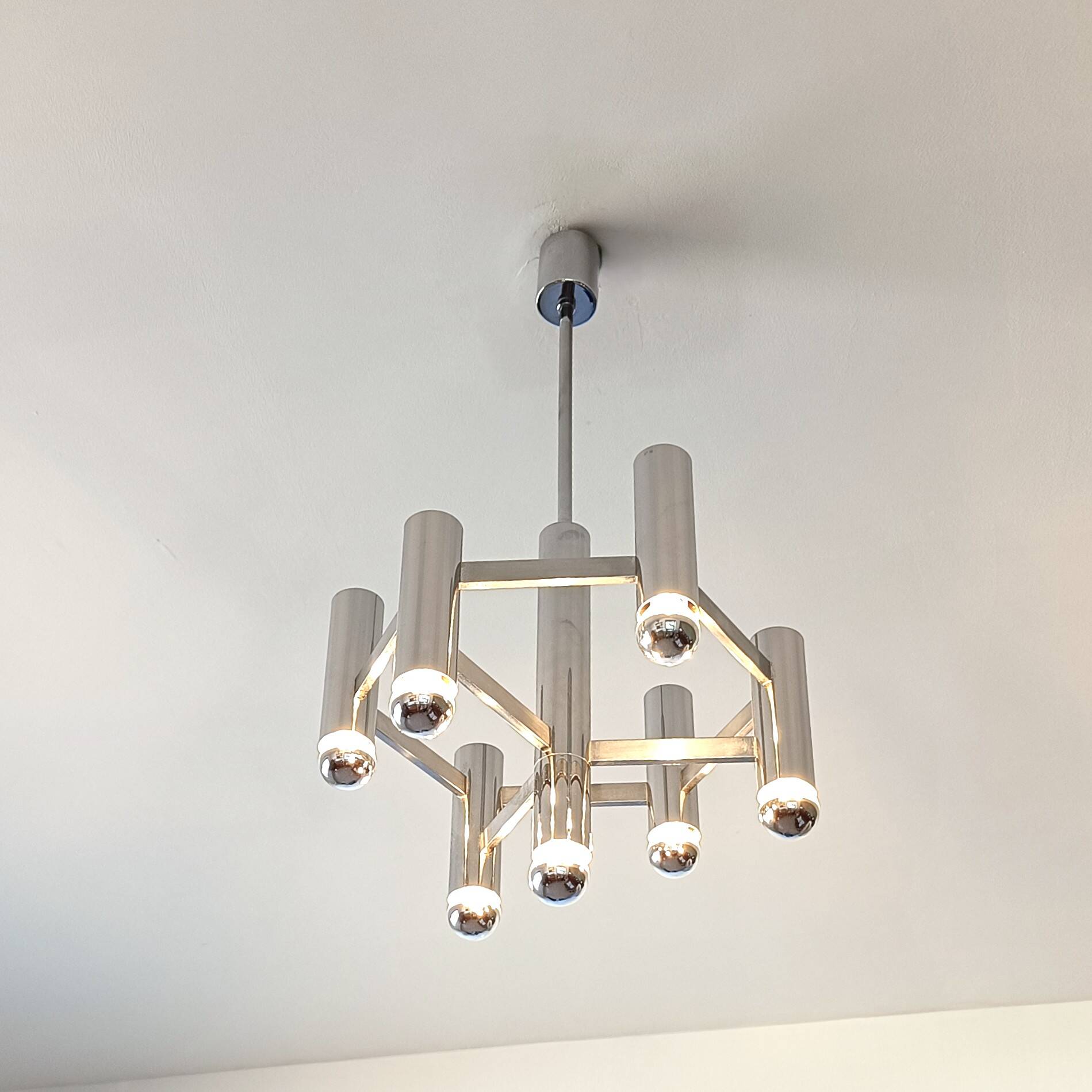Vintage chandelier in chrome with 7 lightpoints by Sciolari