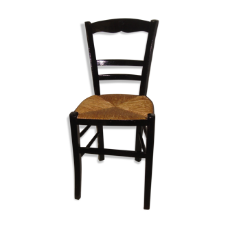 Chaise de chambre en bois & assise en paille