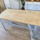 Sky blue and light wood farm table early 20th century 138 cm