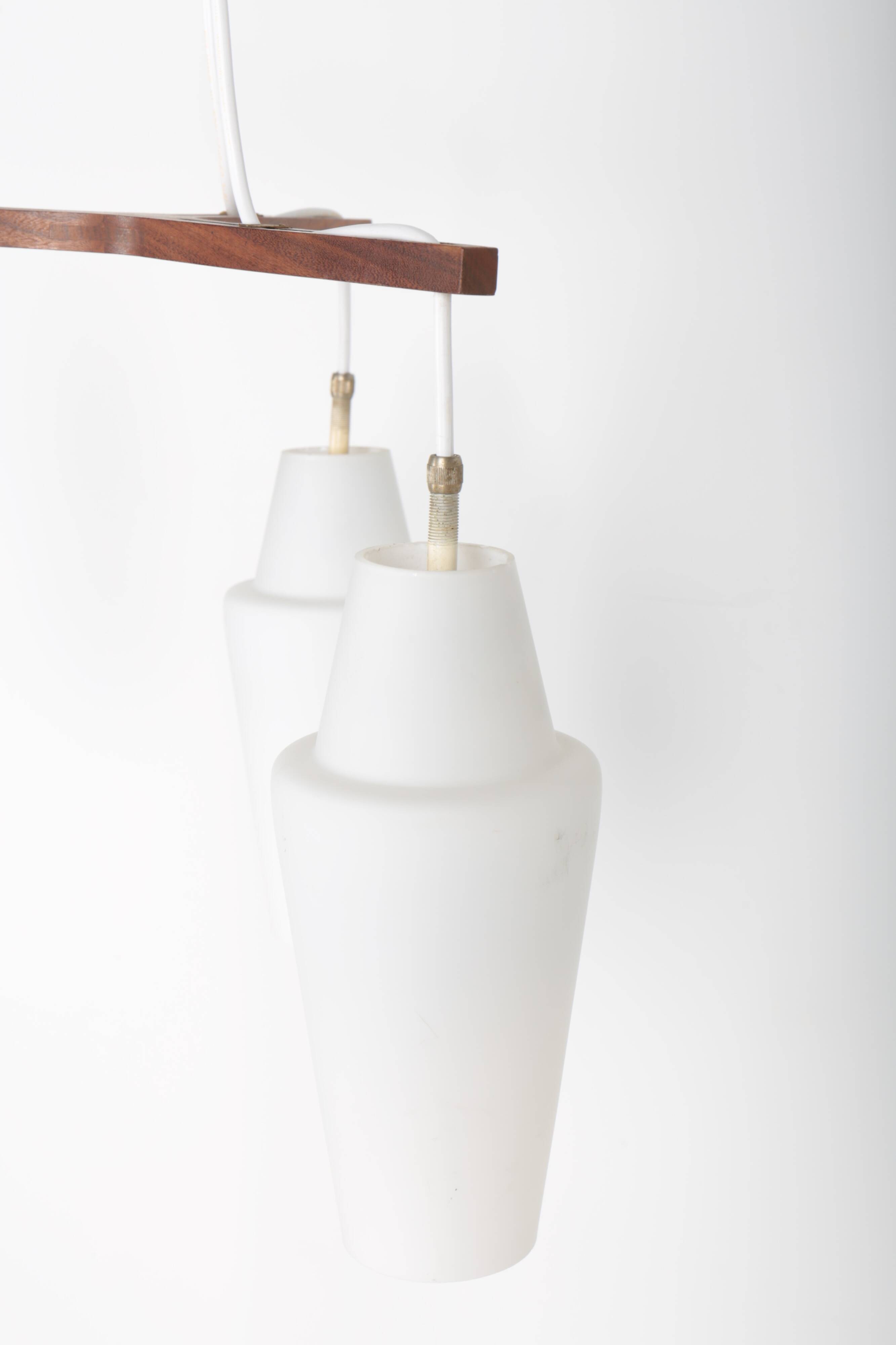 Scandinavian teak and opaline chandelier, Philips, 1960s