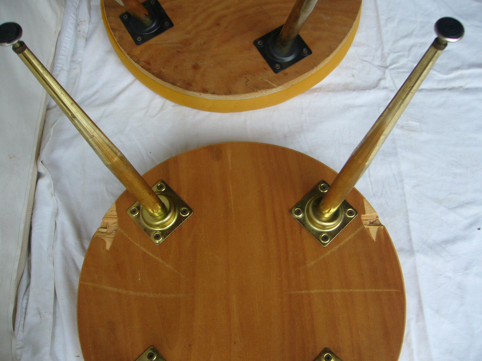 Pair of four-foot stools in vintage red moumoute