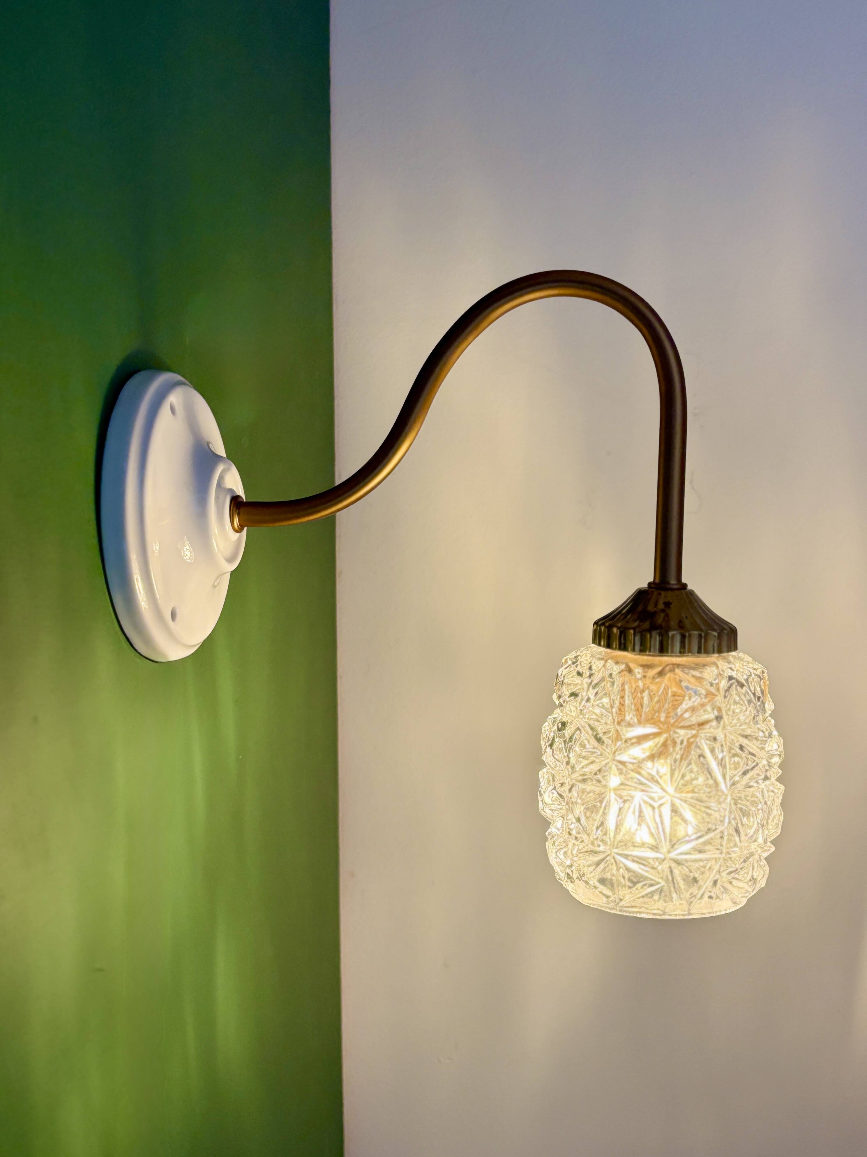 Vintage moulded glass tulip swan neck wall light
