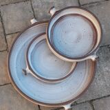 Set of 3 dishes in varnished pyrity sandstone, cream and brown