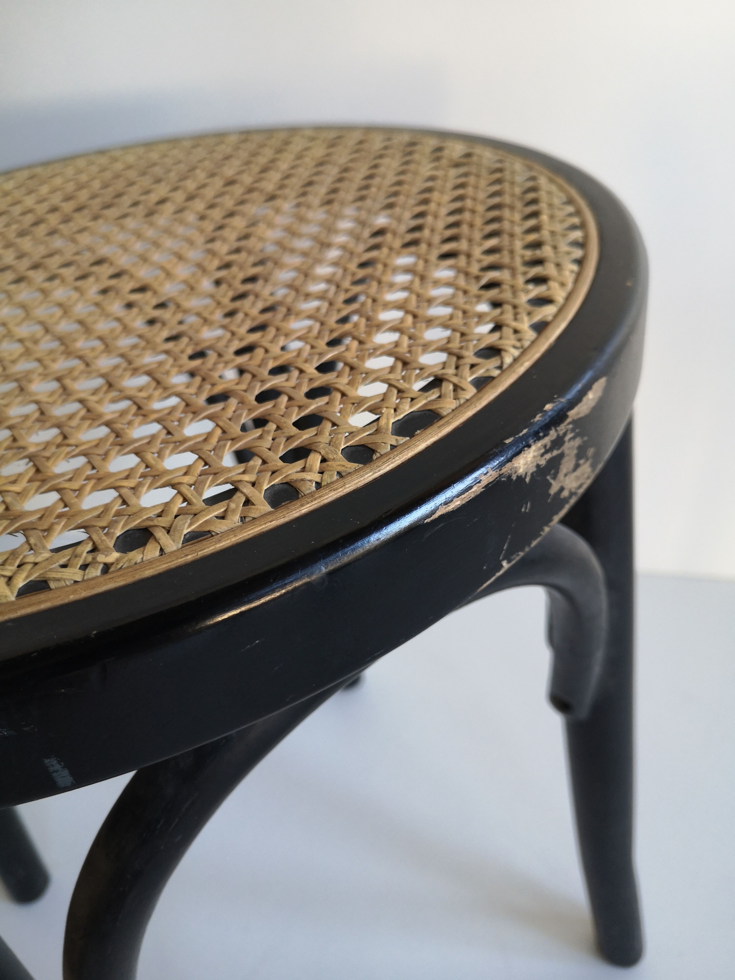 pair of cannage stool and 1940s curved wood