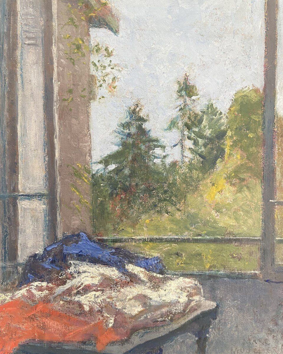 Marc Mouclier (1866-1947) The Flag at the Window, 1942 Oil on Panel Signed and Dated
