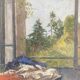 Marc Mouclier (1866-1947) The Flag at the Window, 1942 Oil on Panel Signed and Dated