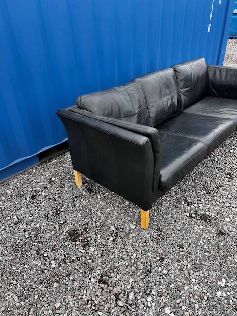 Canapé 3 places vintage danois en cuir noir, années 1970