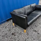 Danish vintage 3 setaer black leather sofa, 1970s