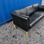 Danish vintage 3 setaer black leather sofa, 1970s