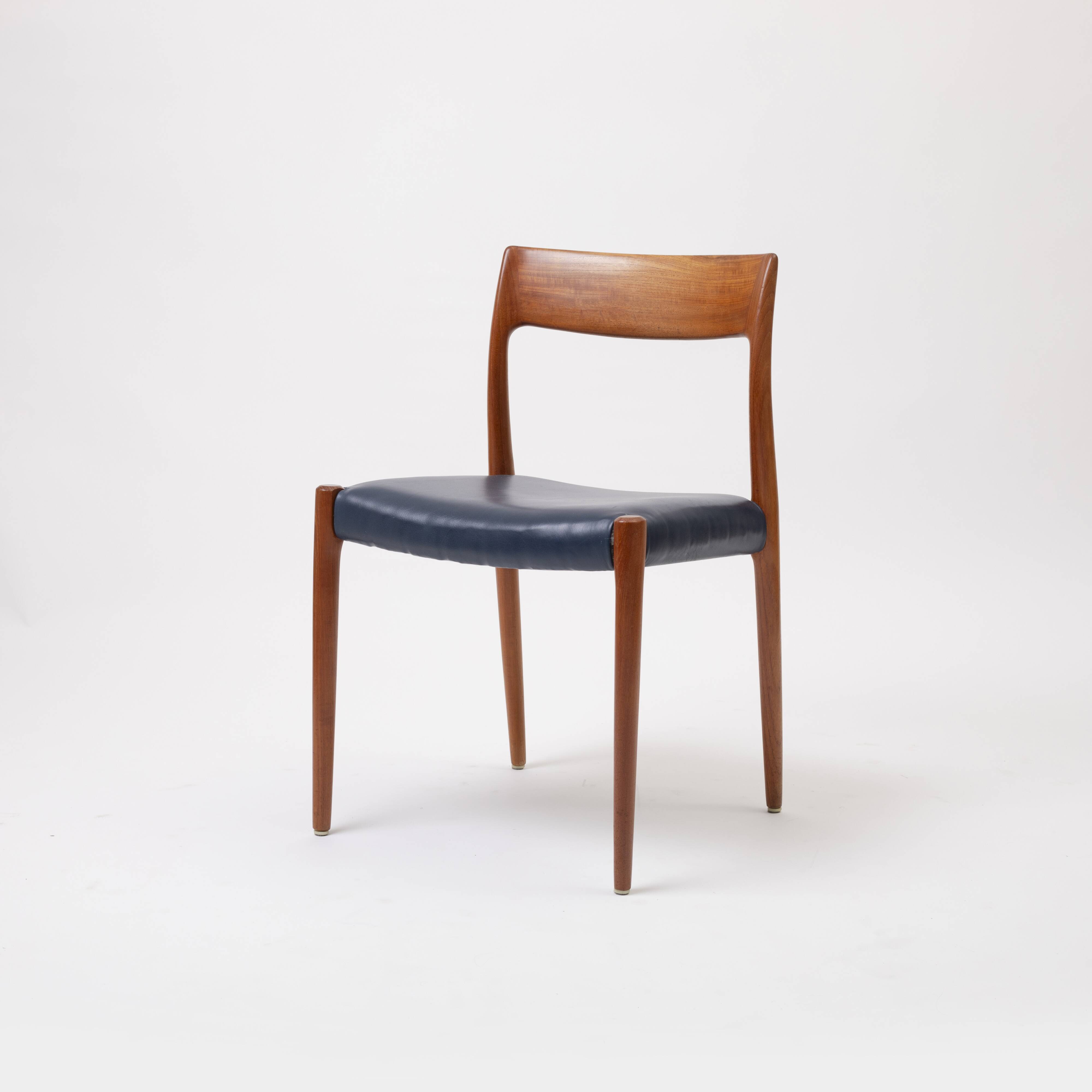 Model 77 Chair in Teak and blue leather by Niels Otto Møller