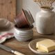 Small water butter dish in glazed stoneware in the Ratilly style.