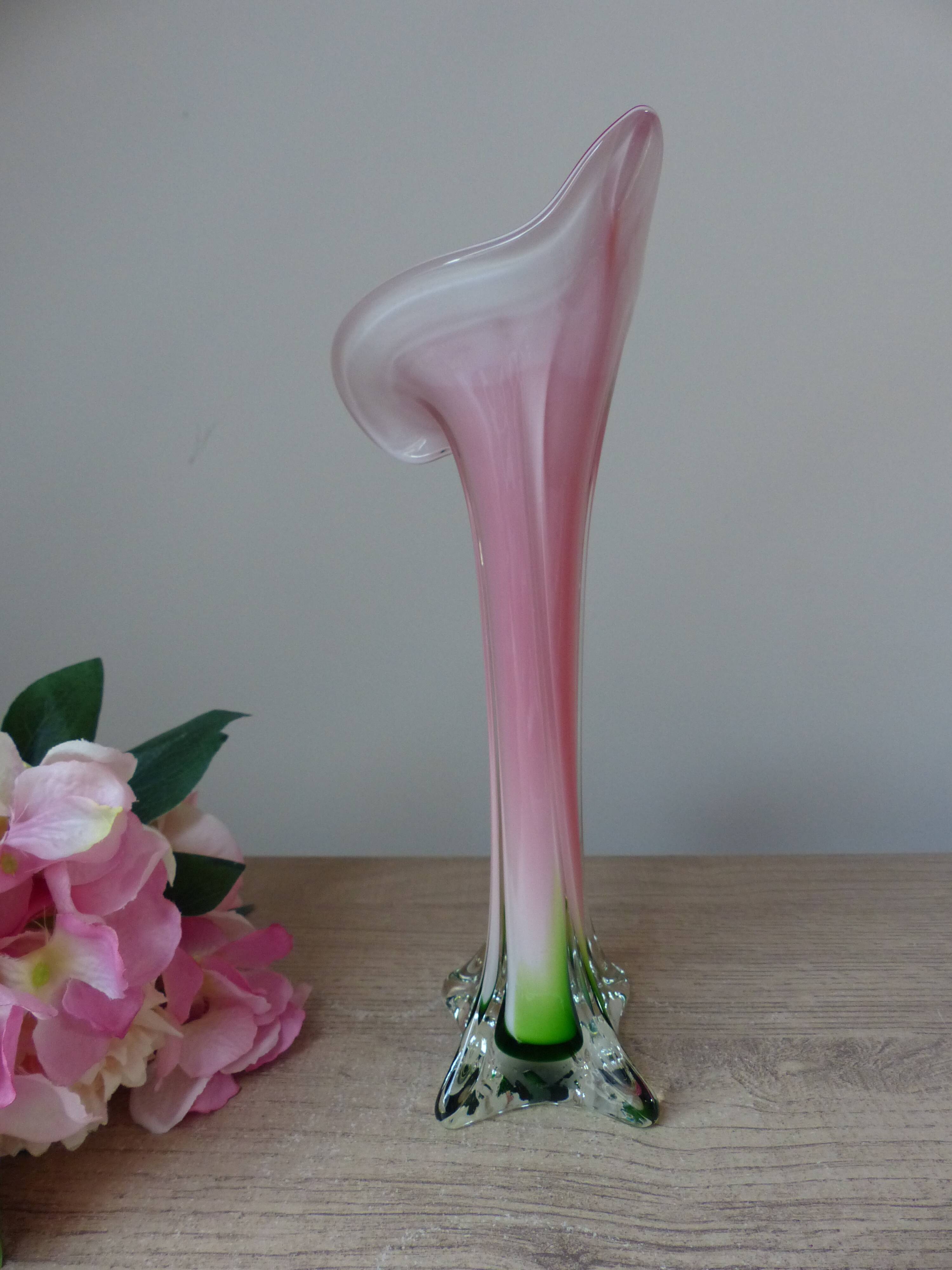 Vintage coloured blown glass vase in the shape of a calla lily.
