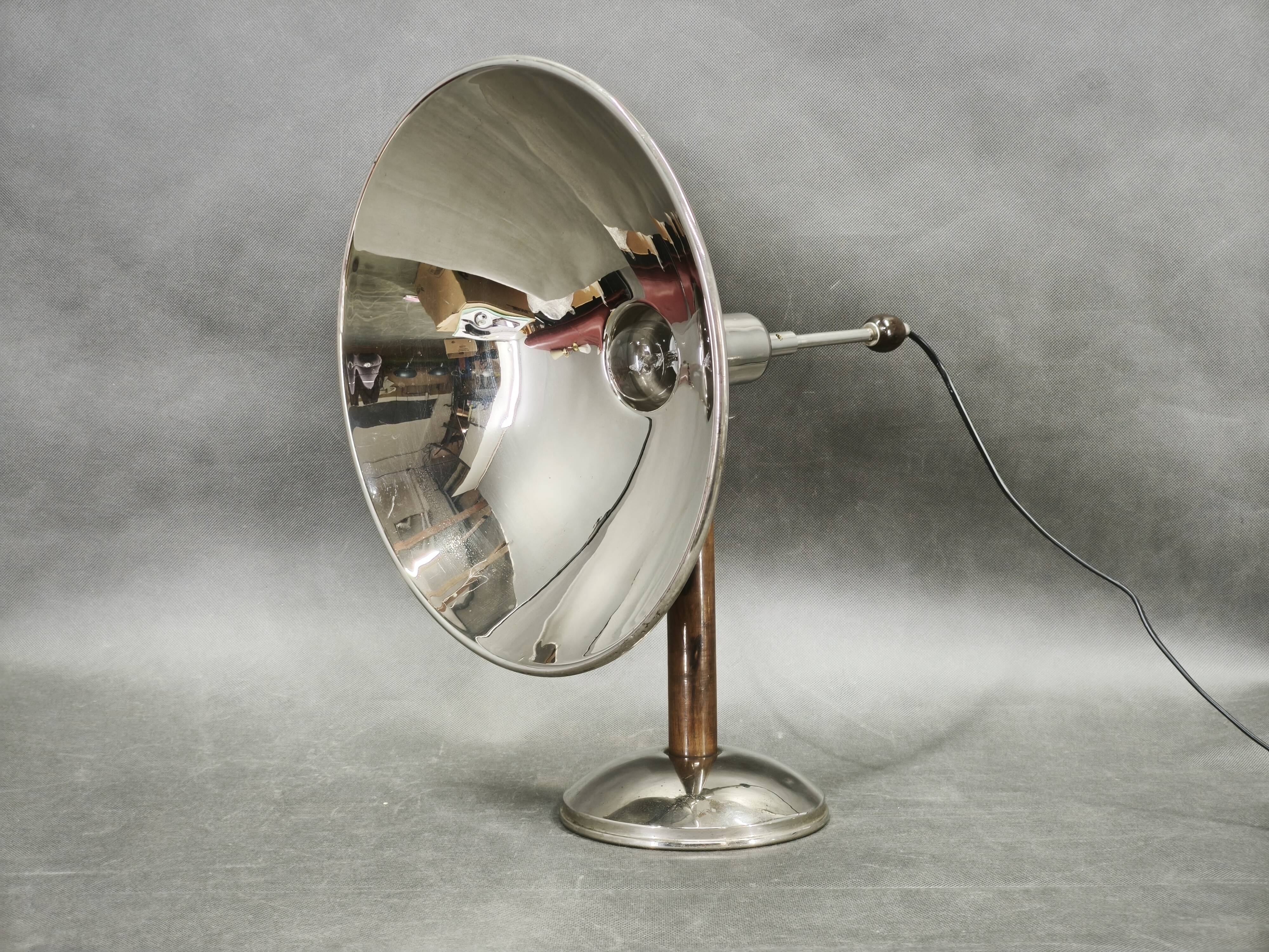 1930s Bauhaus Chrome Table Lamp with Beech Handle, Czechoslovakia