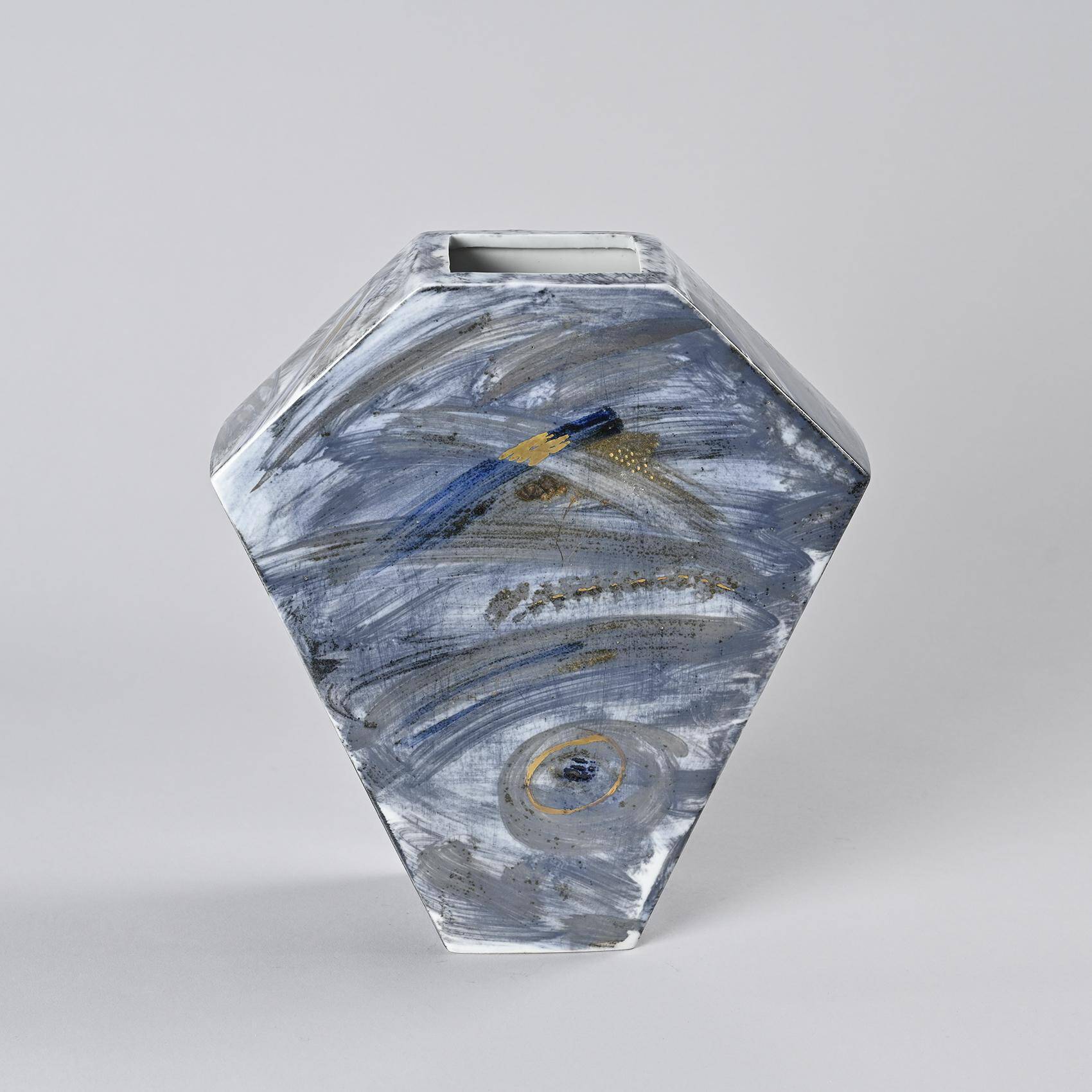 Painted porcelain vase, La Borne workshop, France, circa 1990