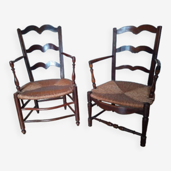 Wooden and wicker chairs